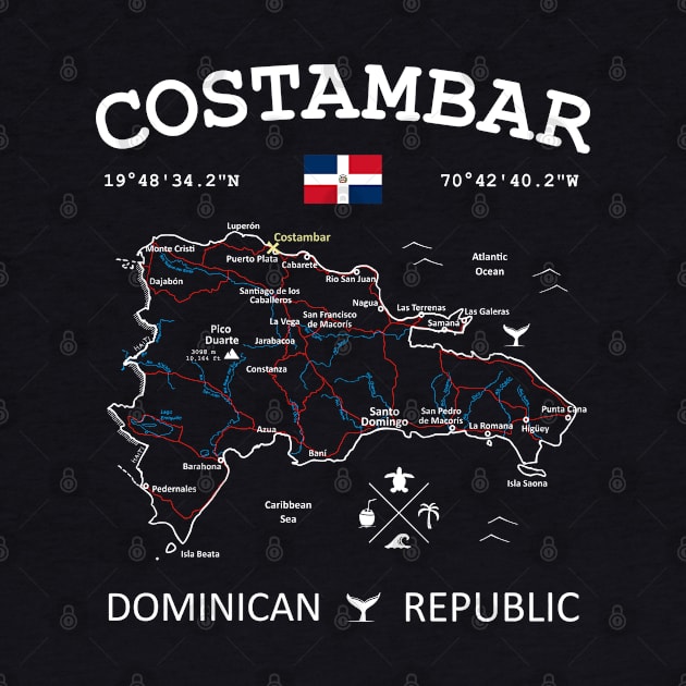 Costambar Dominican Republic Flag Travel Map Coordinates GPS by French Salsa